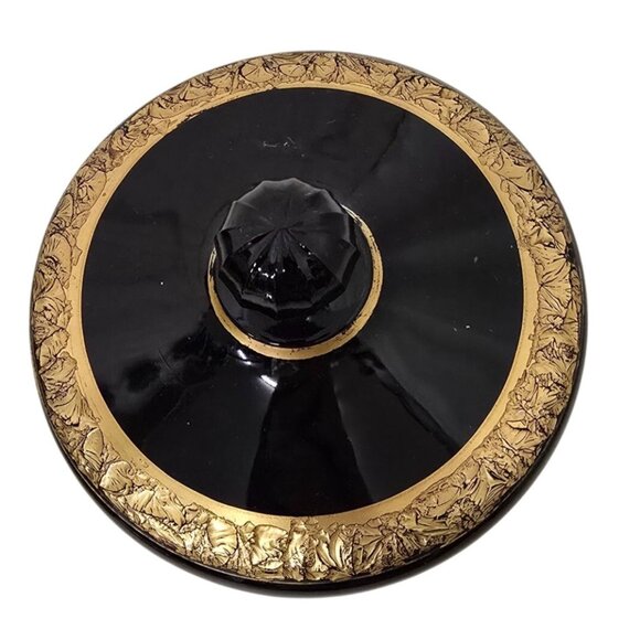 Vintage Black & Gold Porcelain Lidded Sugar Bowl Dual Handles - Picture 3 of 9